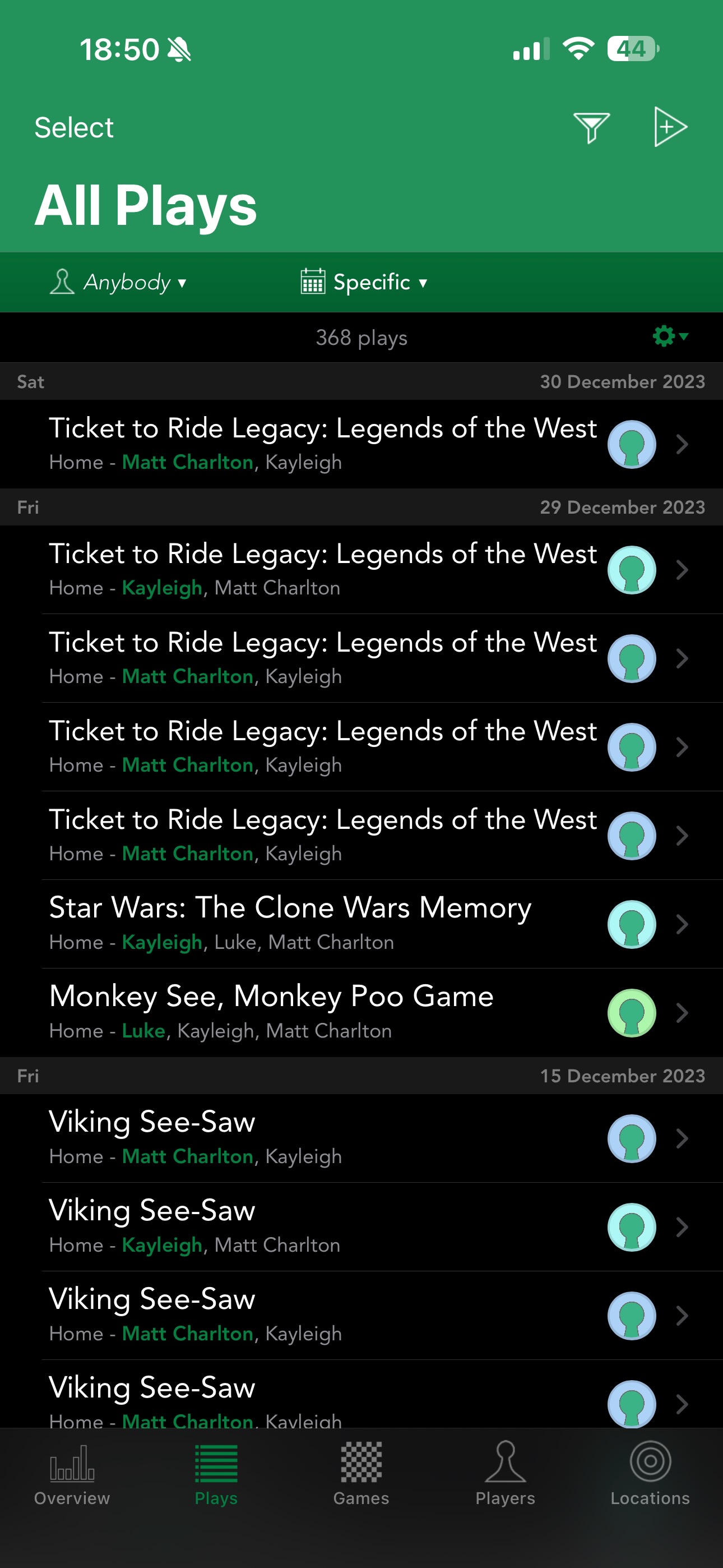A summary of games played in 2023